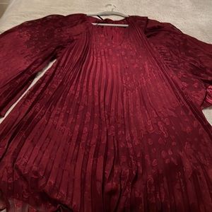 ANTHROPOLOGIE accordion Aline mini dress embossed pattern burgundy